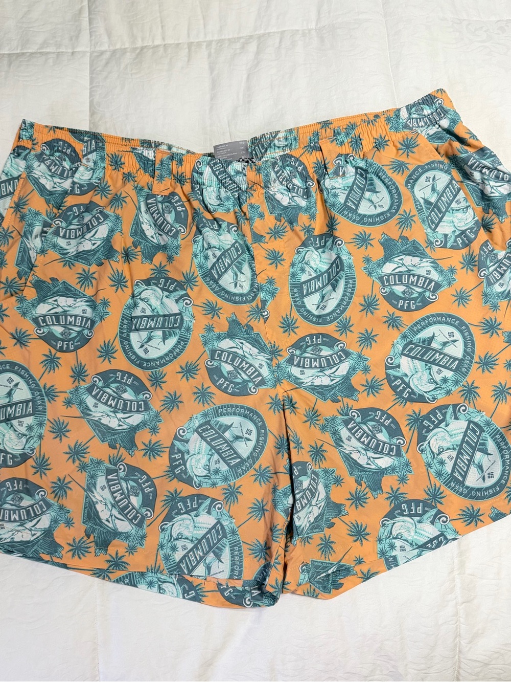 Columbia PFG Omni-Shade Men’s Swim Trunks Shorts XXL 6L Orange Fish Print